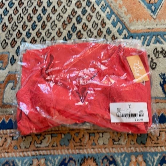 Kona Sol Orange Red Textured Cross Back Tankini Top - Picture 2 of 2